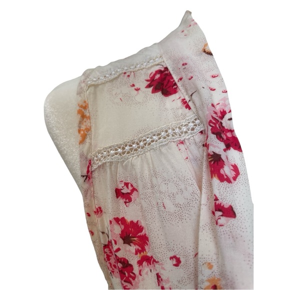 FREE PEOPLE SLEEVELESS FLORAL TOP. Lightweight. Mandarin collar with sashes. XS - Picture 6 of 13